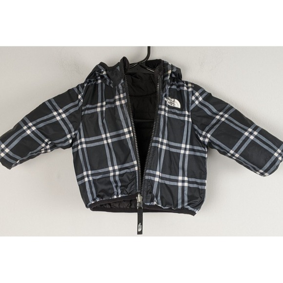 The North Face Baby Reversible Puffer Jacket Black Plaid Hooded 12-18M EUC - Picture 1 of 12